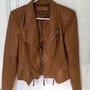 EUC Blank NYC tan faux leather moto jacket, size M